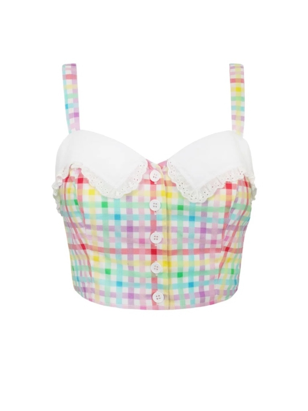 Rainbow Pastel Plaid Crop Top - Picture 4 of 6